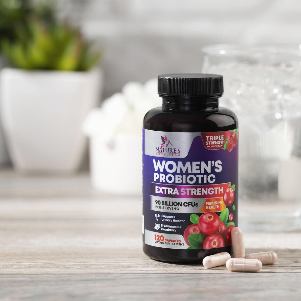 Nature's Nutrition women's probiotic on shelf ready for daily routine.