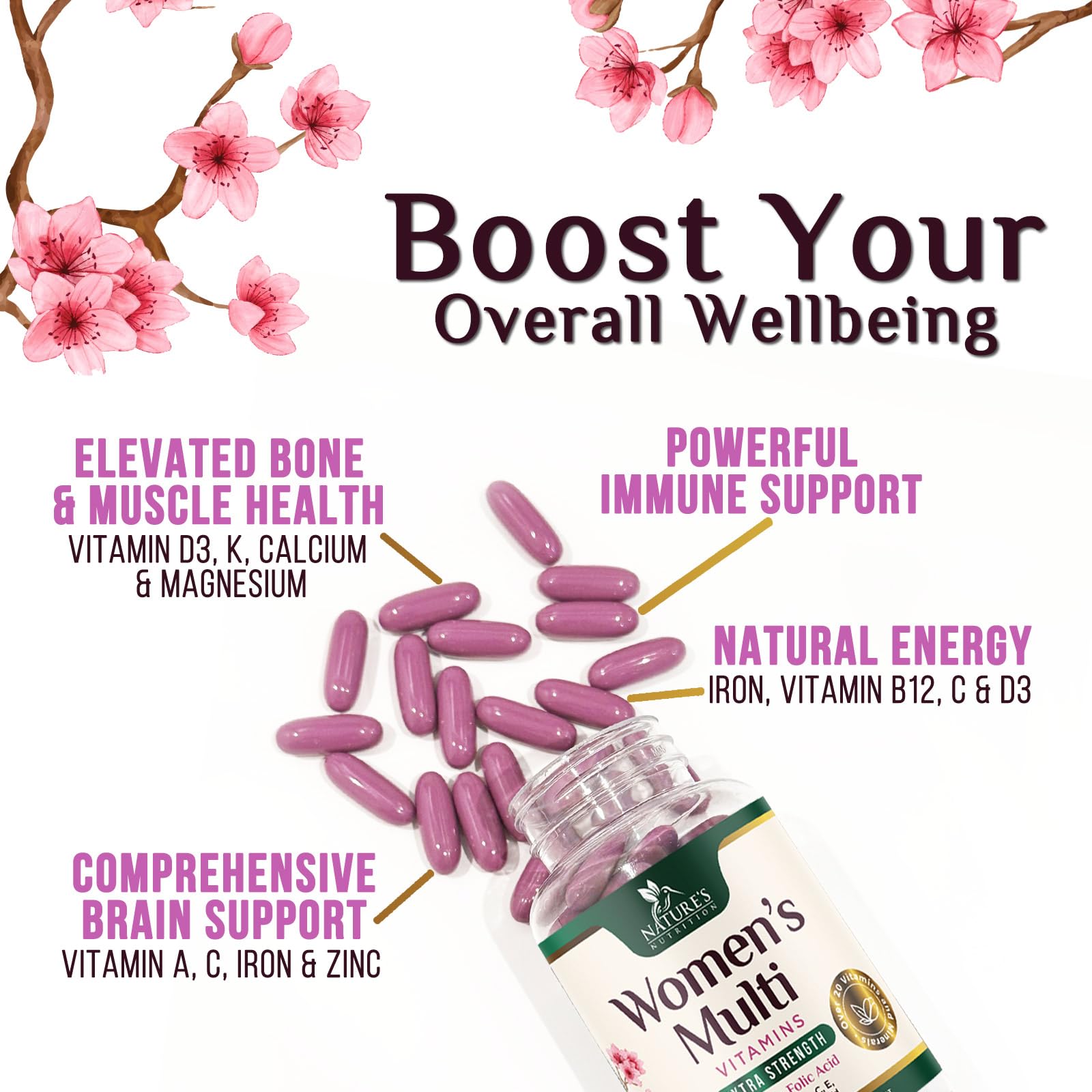 Vitamin B complex in Nature's Nutrition multivitamin boosts energy metabolism