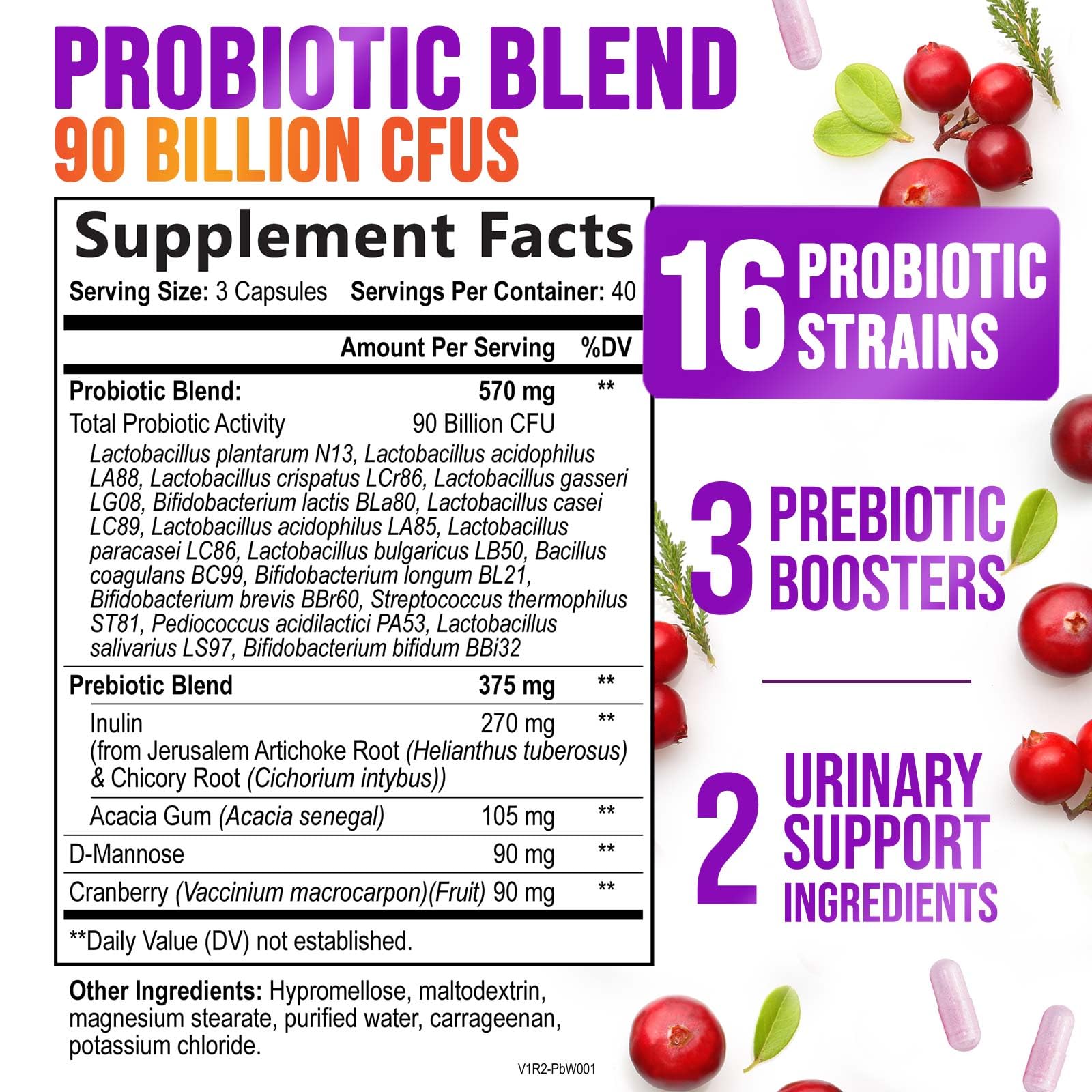 Nature's Nutrition Women's Probiotic label shows 16 strains for diverse digestive support.
