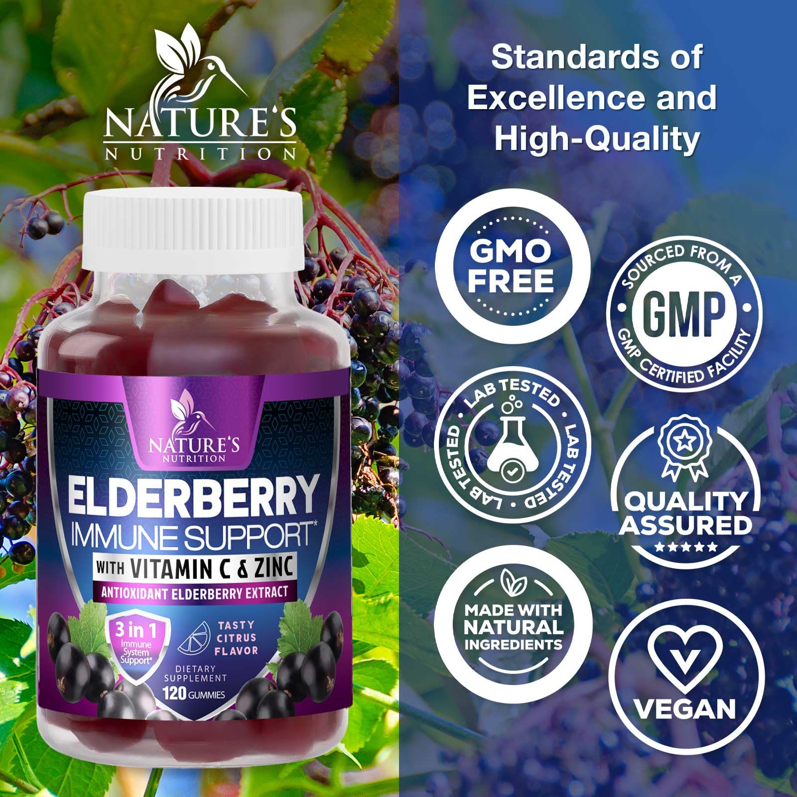 Nature's Nutrition zinc and vitamin C gummies illustrate daily nutrient combination.