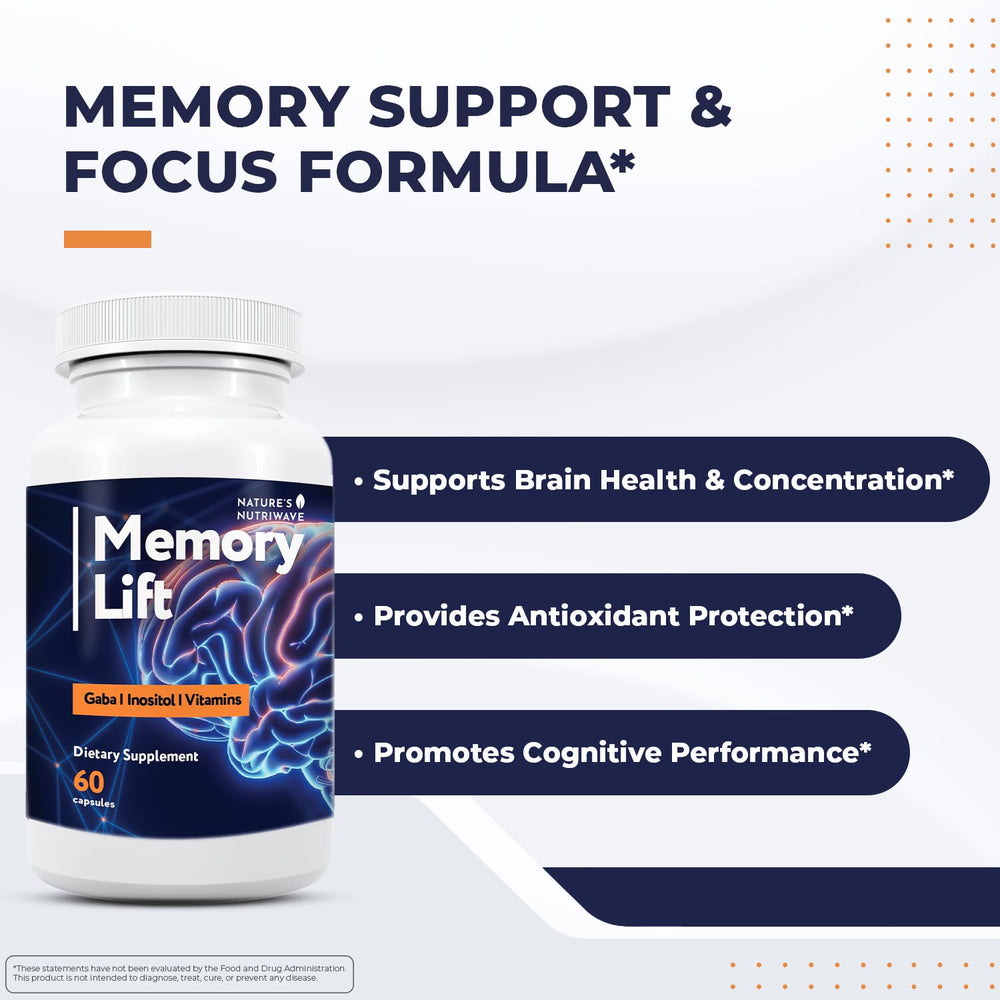 Nature’s NutriWave Memory Lift capsules pouring for easy daily intake.