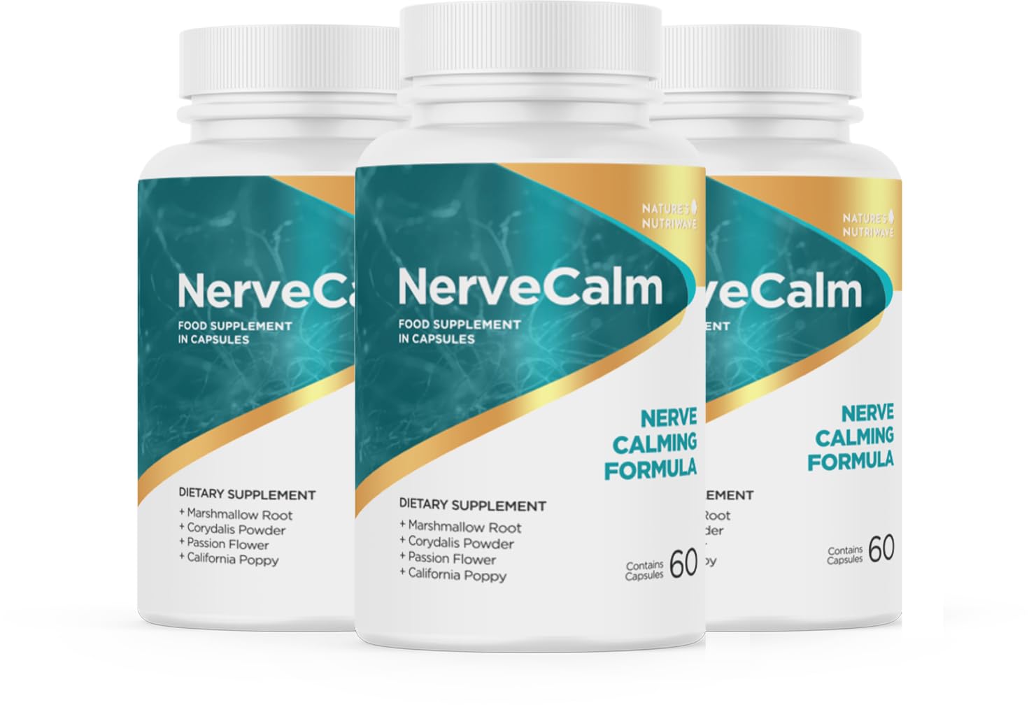 Nature’s NutriWave NerveCalm bottle front showing natural calm supplement for daily balance