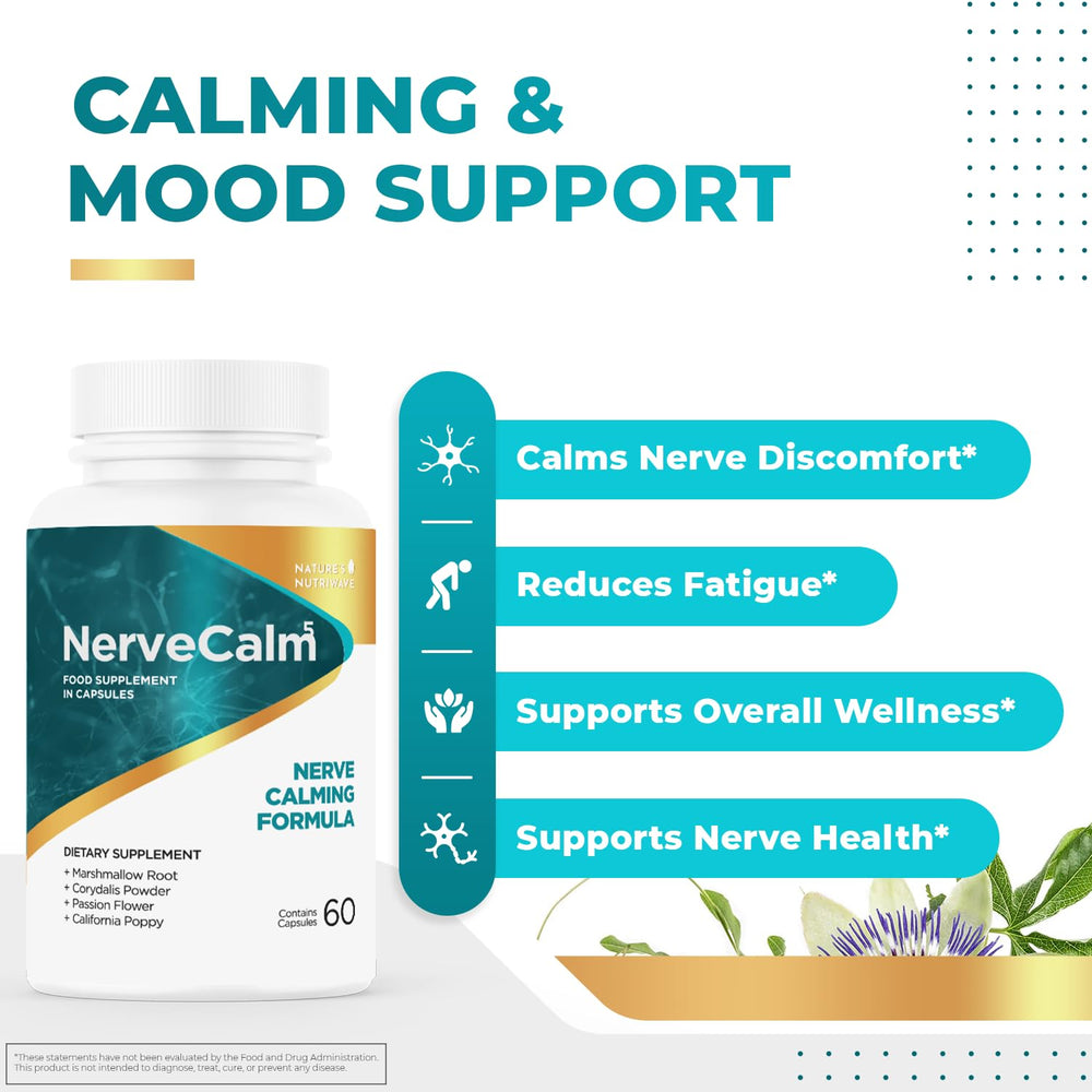 Nature’s NutriWave NerveCalm bottle label highlighting vegan non-GMO formula