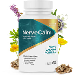 Nature’s NutriWave NerveCalm bottle on counter for daily calm.