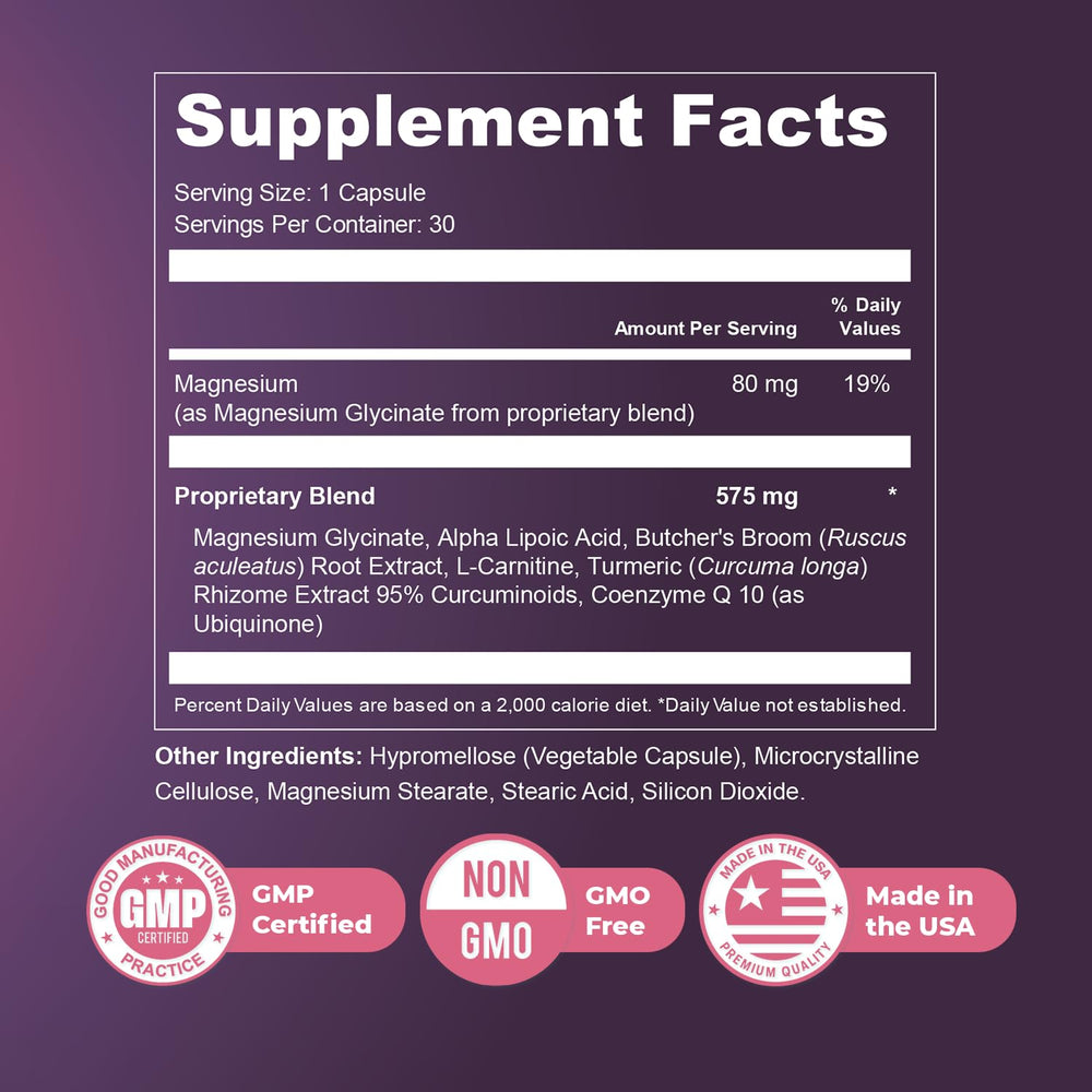 Close-up of Presgera ingredients, featuring turmeric and magnesium glycinate for daily nourishment.