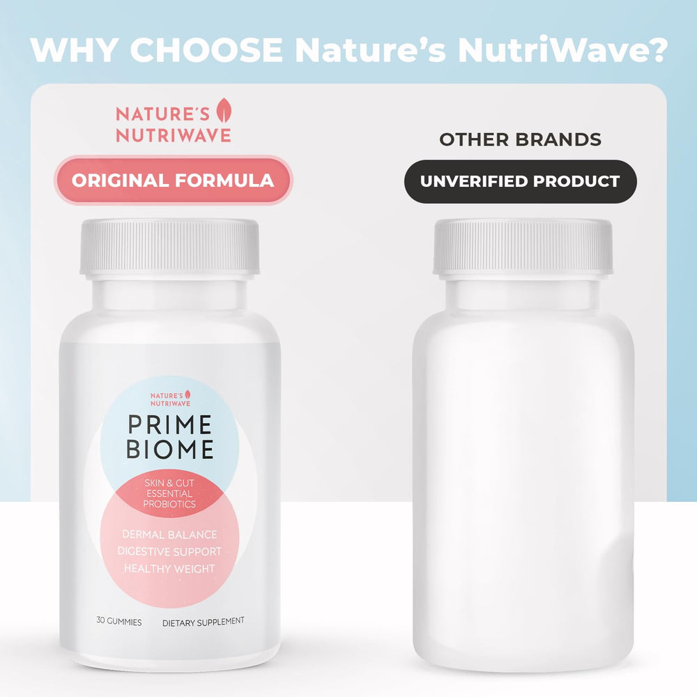 Nature’s NutriWave PrimeBiome packaging box signaling GMP-certified quality.