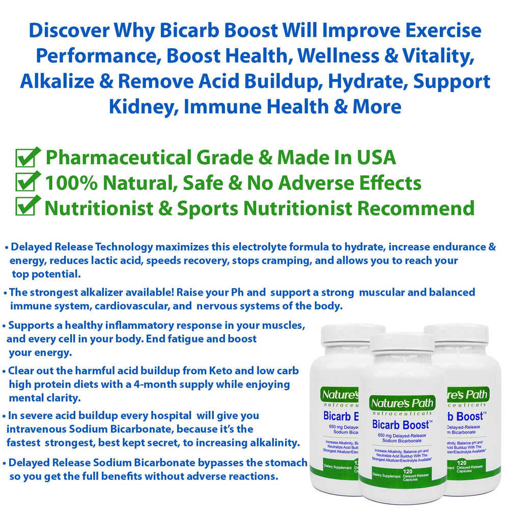 Nature's Path Nutraceuticals Sodium Bicarbonate 650mg capsules closeup highlighting capsules