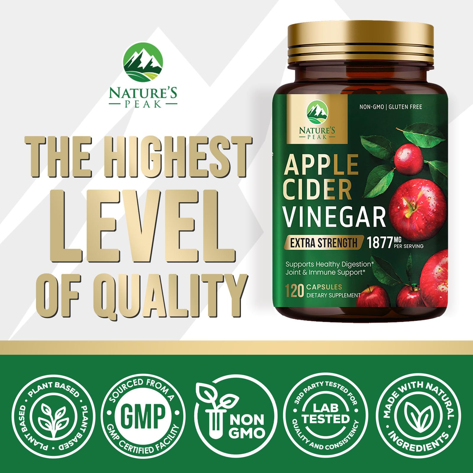 Nature’s Peak ACV capsules with vitamins highlighting immune support potential