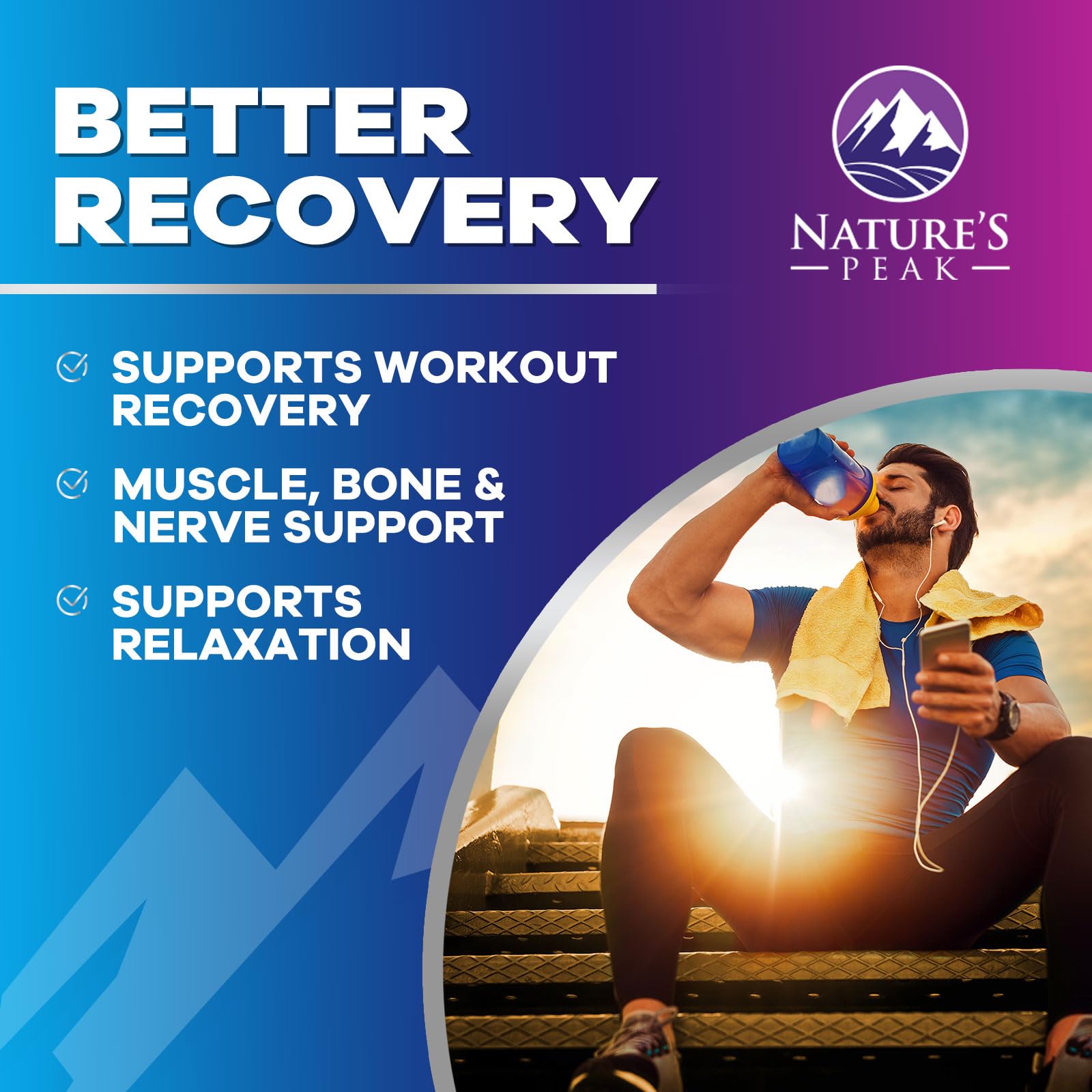 Nature's Peak cápsulas magnesio glicinato para apoyo muscular y nervioso diario.