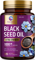 Nature's Peak Black Seed Oil 1000mg bottle for immune support and skin wellness.