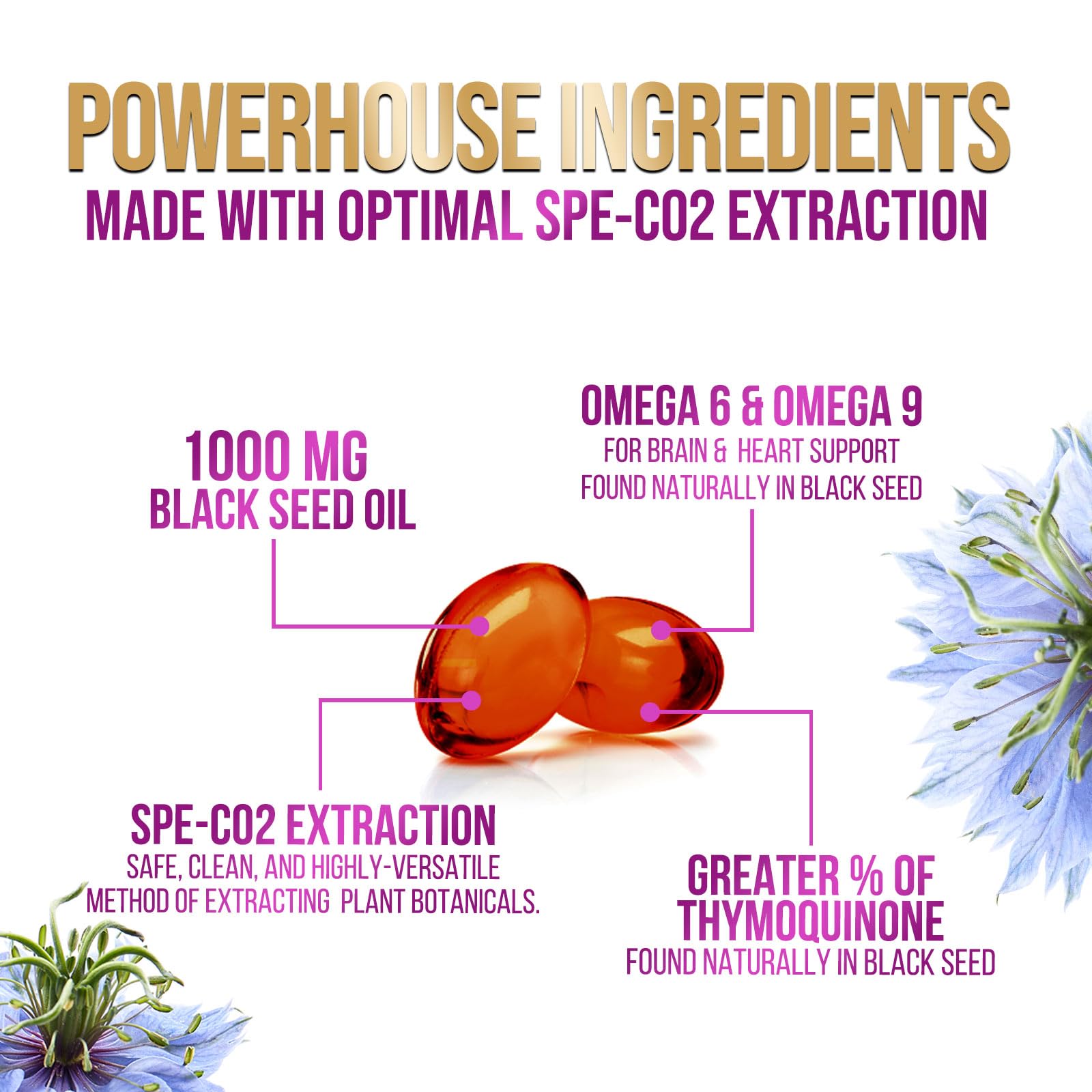 Nature's Peak Black Seed Oil ingredient panel emphasizes purity and sourcing
