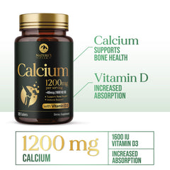 Nature's Peak calcium 1200 mg D3 label close-up highlighting content