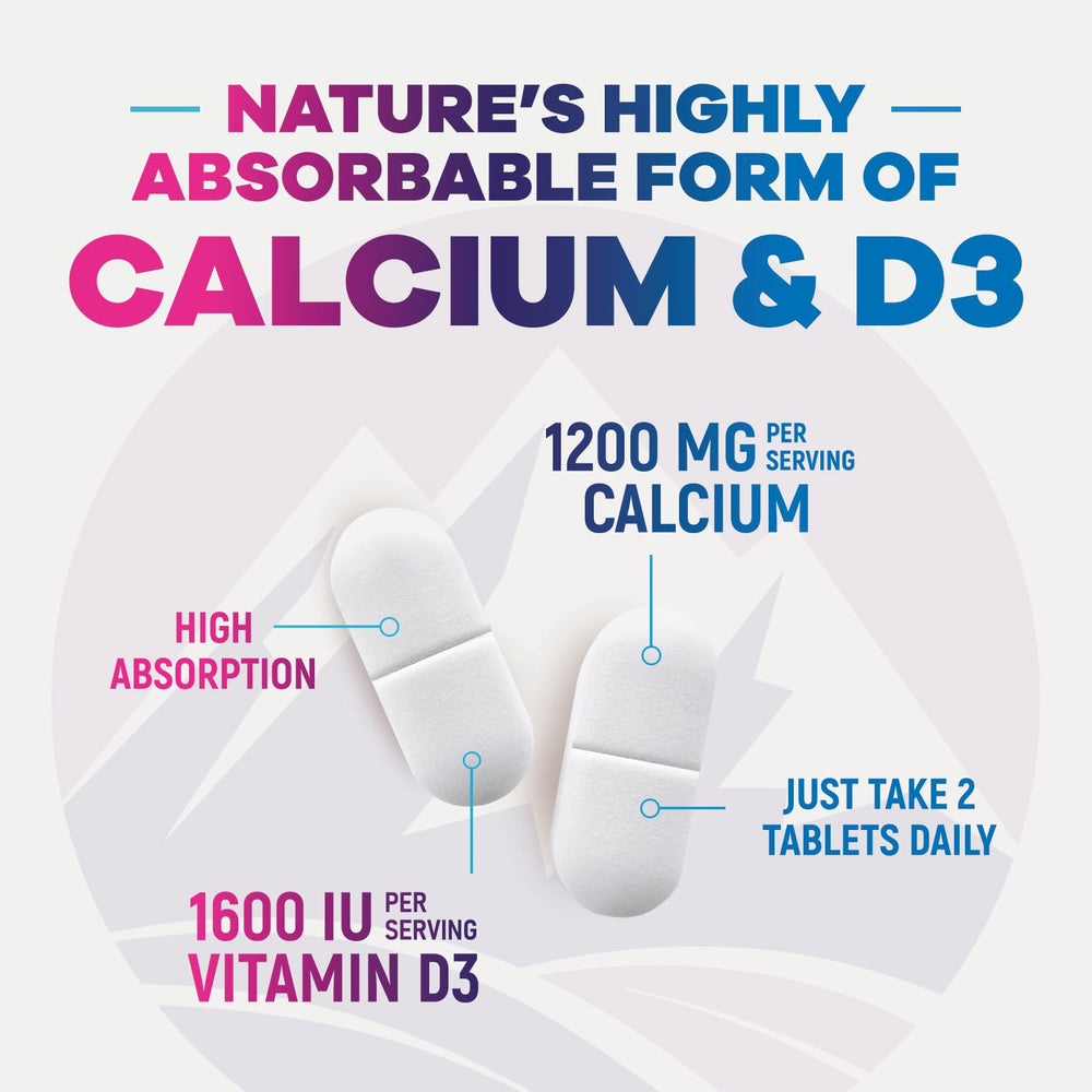Nature's Peak Calcium 1200mg with D3 pack front for daily bone health