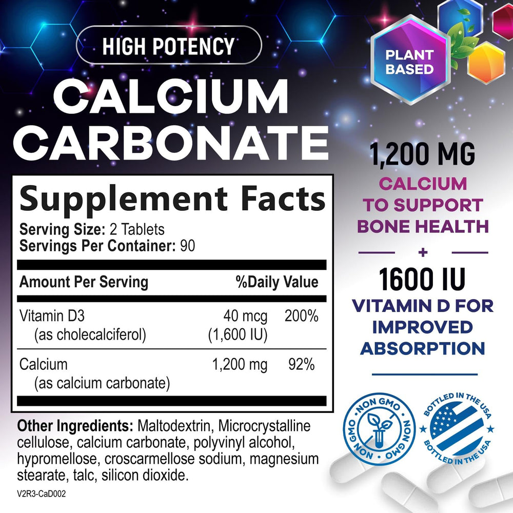 Nature's Peak calcium 1200mg tablets closeup highlighting high potency D3 for absorption