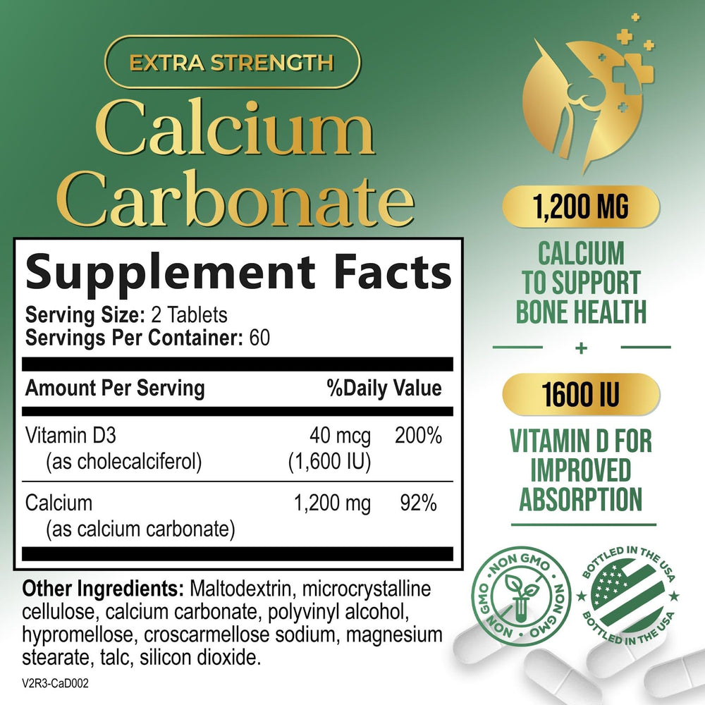 Nature's Peak calcium 1200 mg D3 tablets close-up for daily bone maintenance