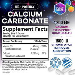 Nature's Peak calcium 1200mg tablets closeup highlighting high potency D3 for absorption