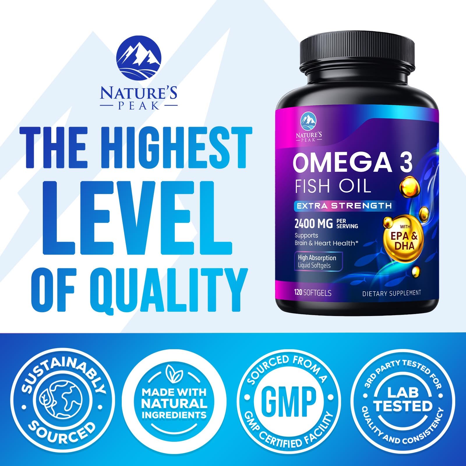 Nature's Peak Omega-3: cápsulas de liberación suave para mayor comodidad.