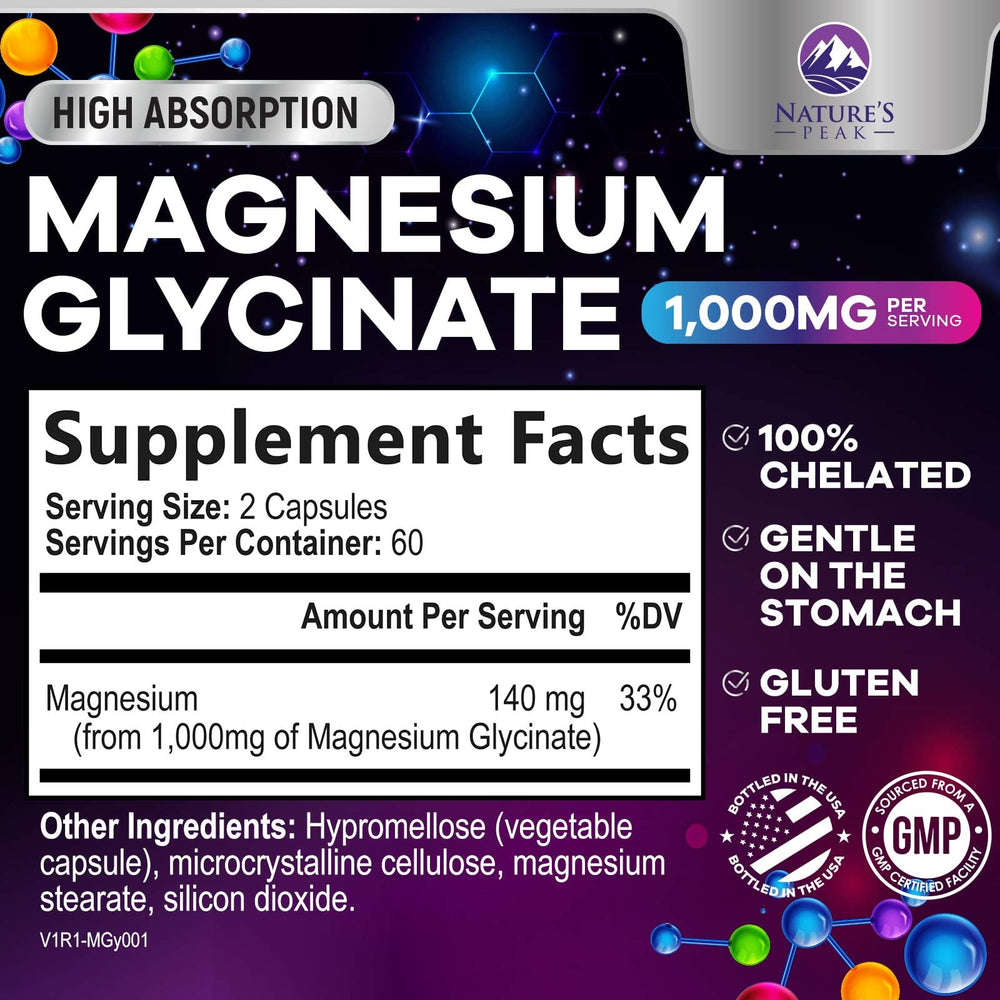 Nature's Peak cápsulas magnesio glicinato detalle de cápsula suave para absorción óptima.