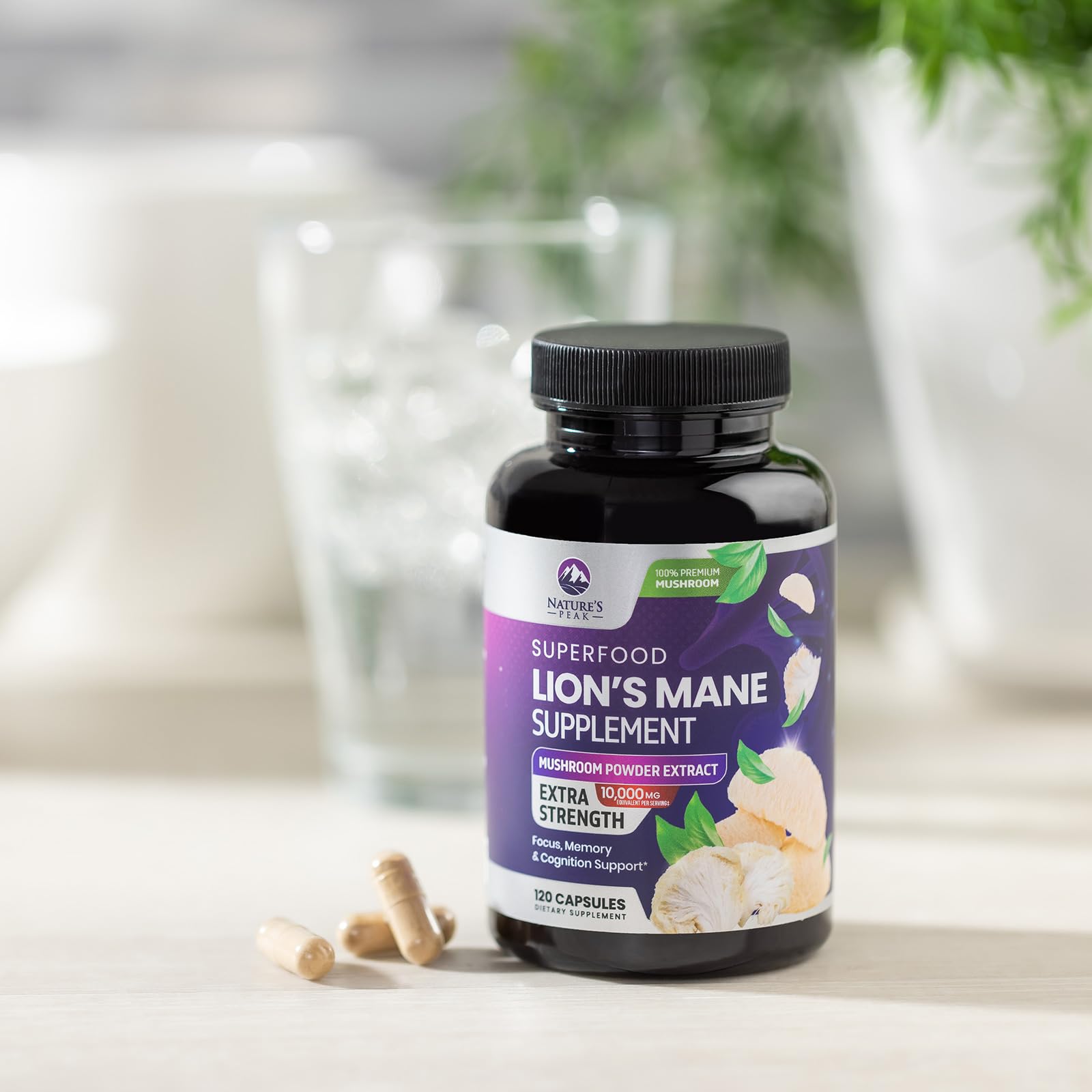 Daily routine scene with Nature's Peak Lions Mane capsules