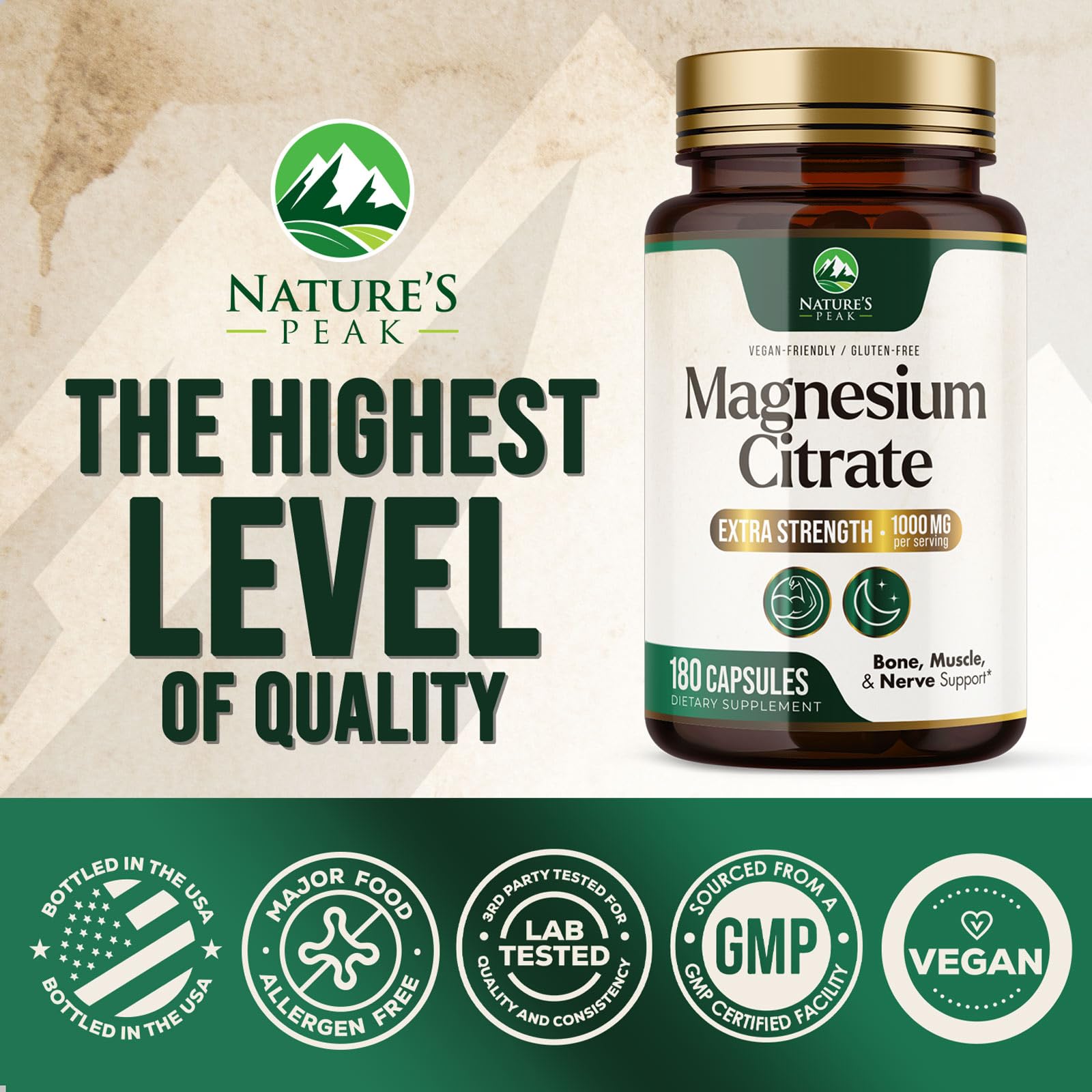 Nature's Peak bottle on counter suggesting daily wellness routine