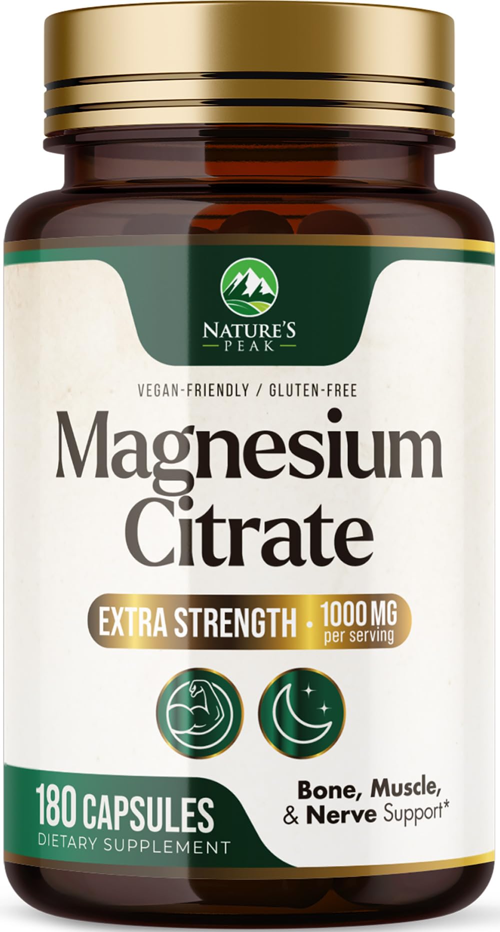 Nature's Peak Magnesium Citrate 1000mg bottle with clear label, trusted daily support