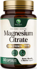 Nature's Peak magnesium citrate bottle displaying 1000 mg capsules for daily wellness.