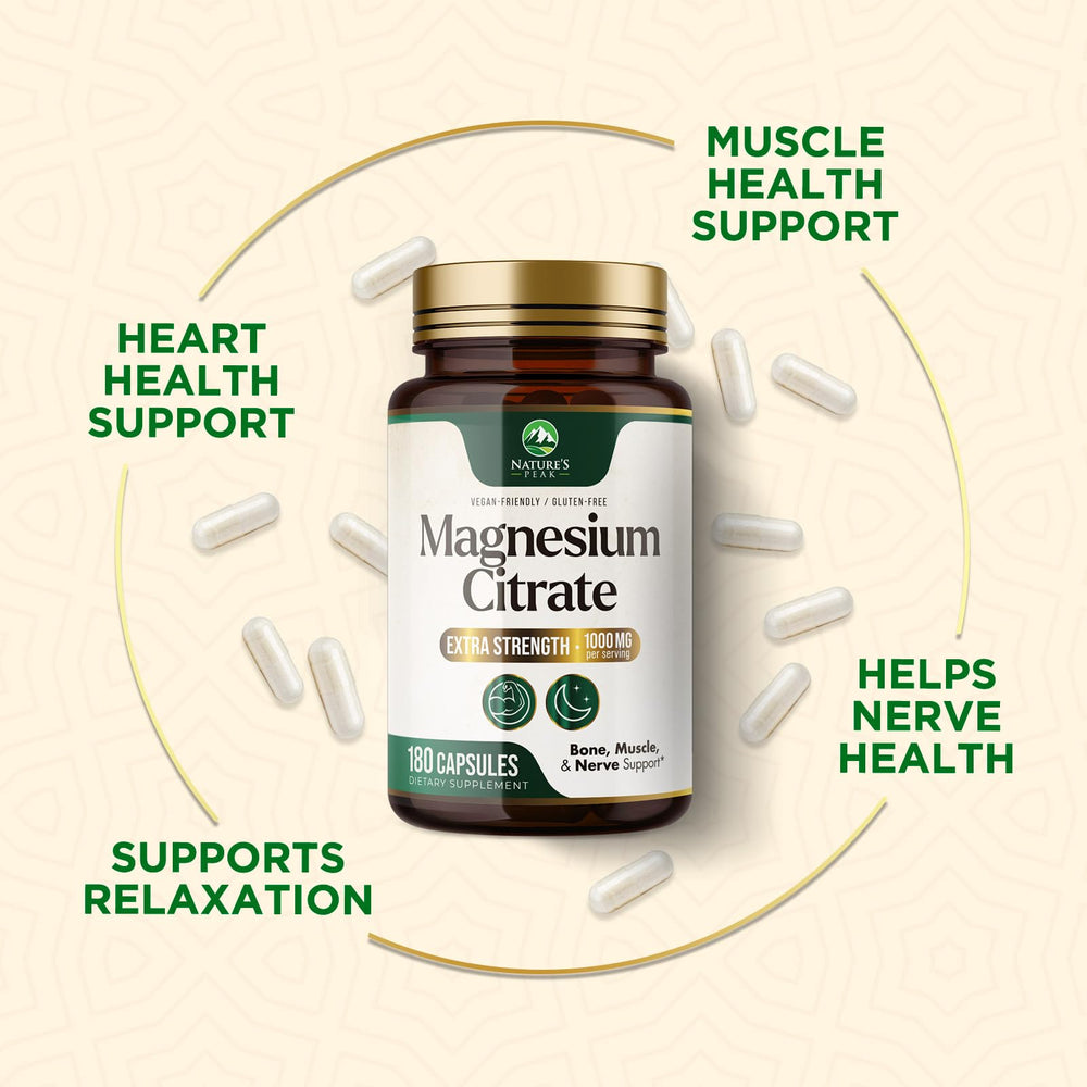 Nature's Peak magnesium citrate cap close-up highlights high absorption