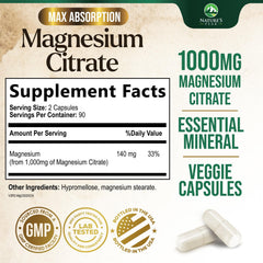 Nature's Peak magnesium citrate capsule close-up highlighting high absorption