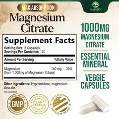 Nature's Peak magnesium citrate capsules close-up highlighting compact softgels for easy dosing.