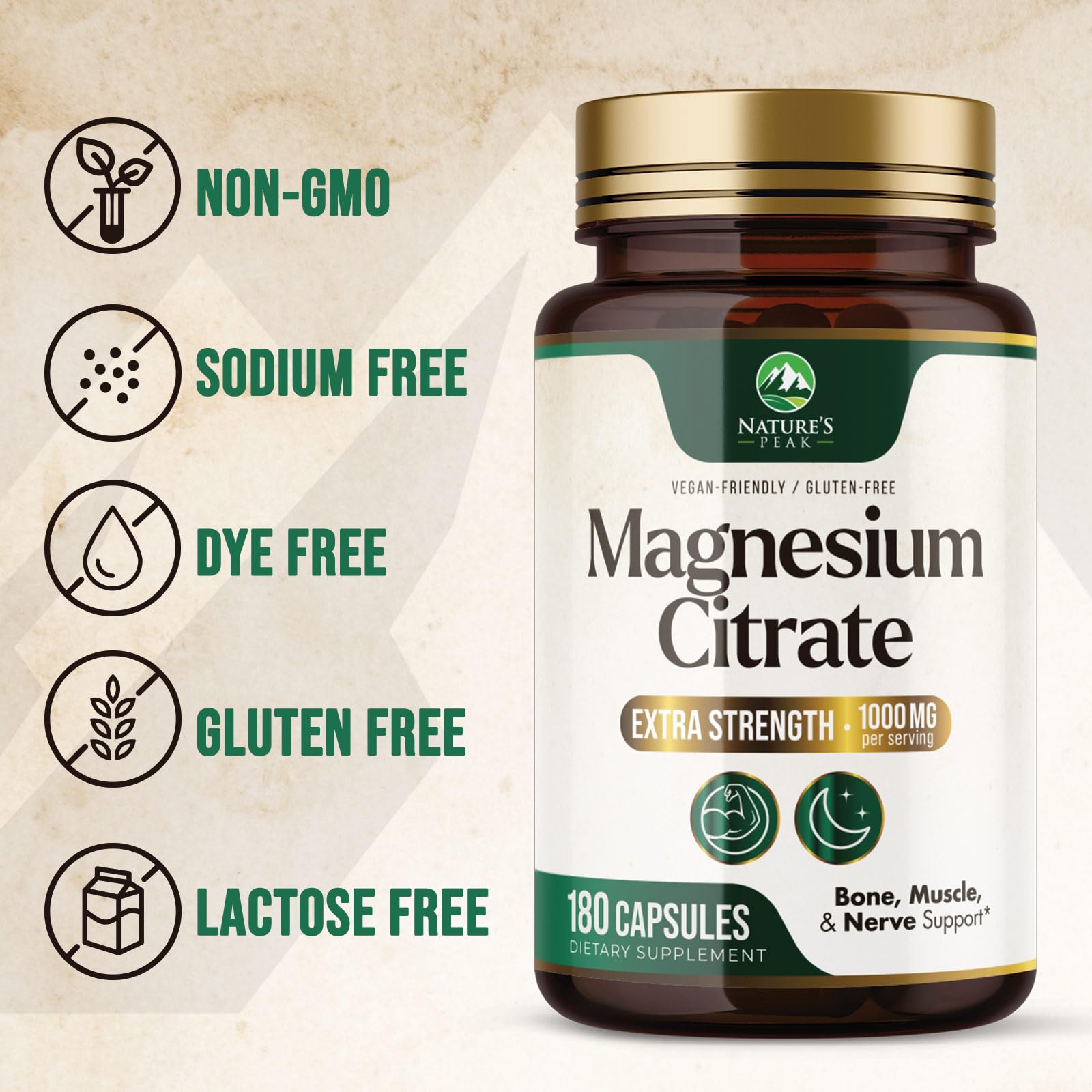 Nature's Peak bottle with certification seal signifying quality and purity