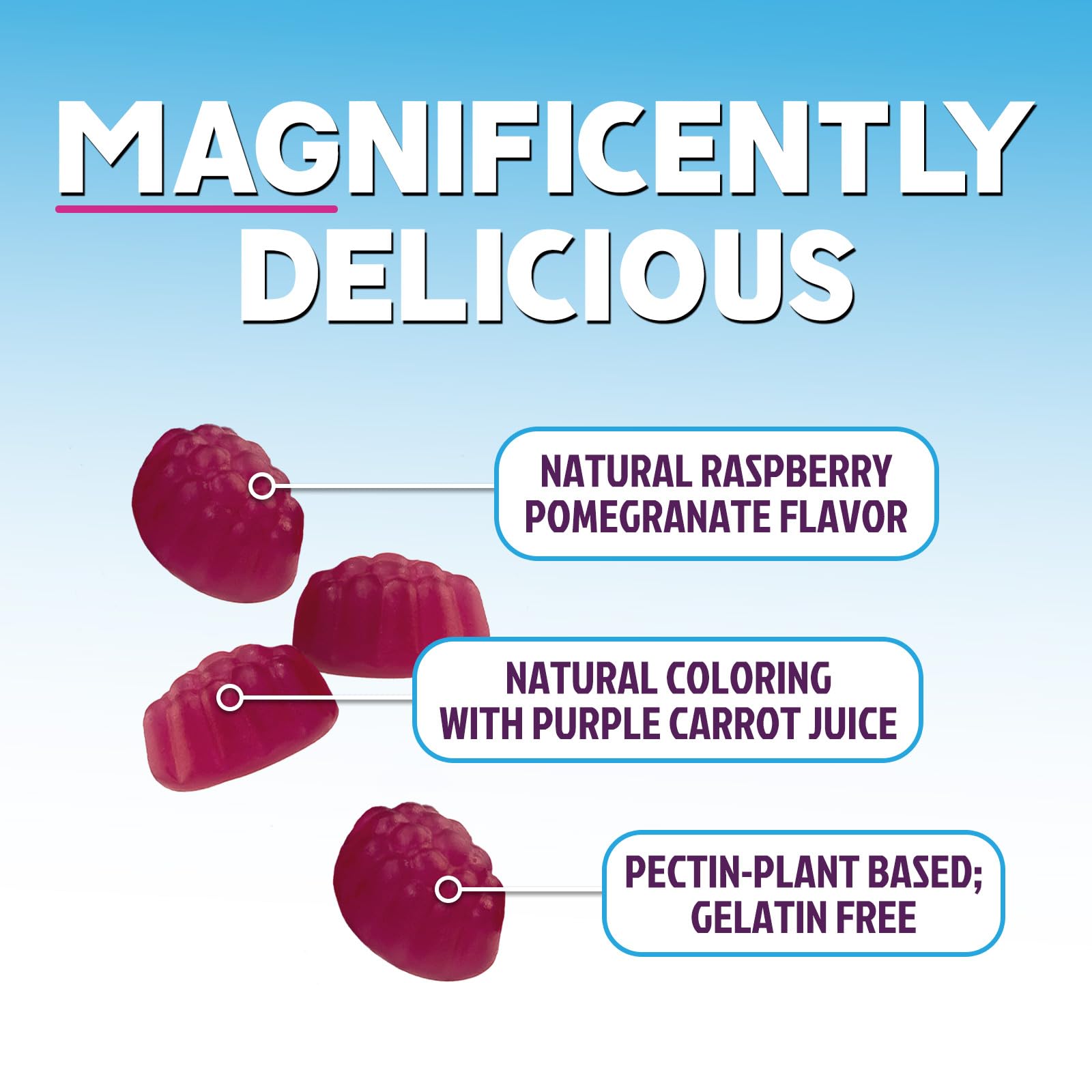 Nature's Peak vegan magnesium citrate gummies showcase Non-GMO, plant-based formula.