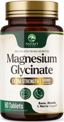Nature's Peak magnesium glycinate 500mg bottle front for easy daily mineral support
