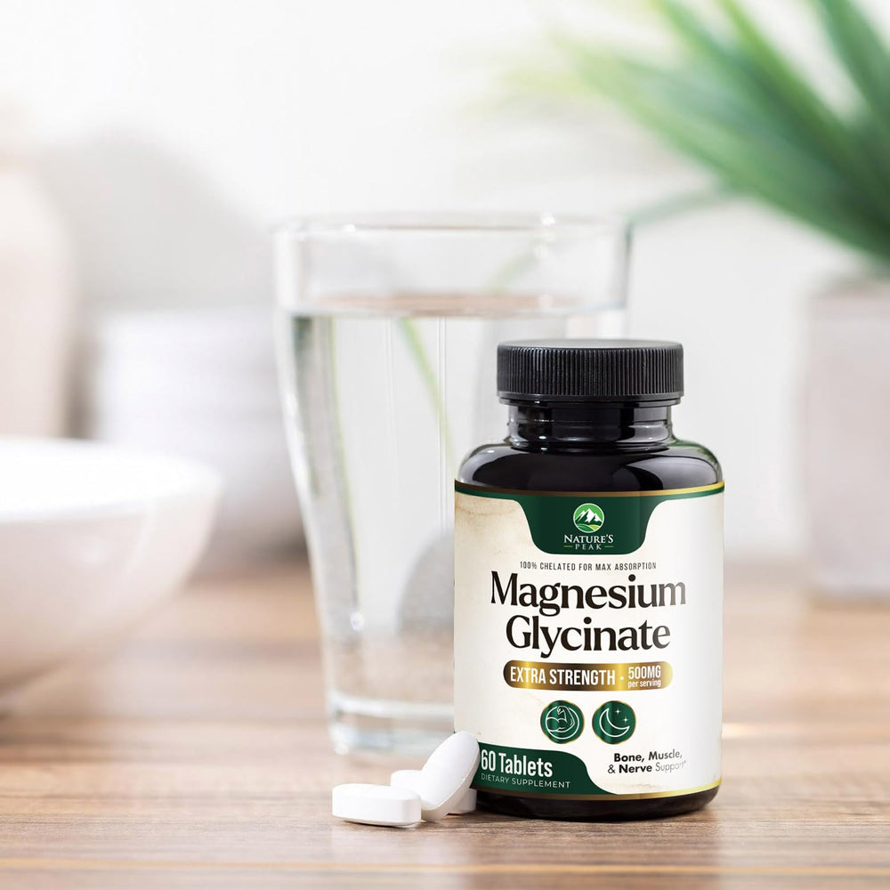 Nature's Peak magnesium glycinate 500mg non-GMO gluten-free badge