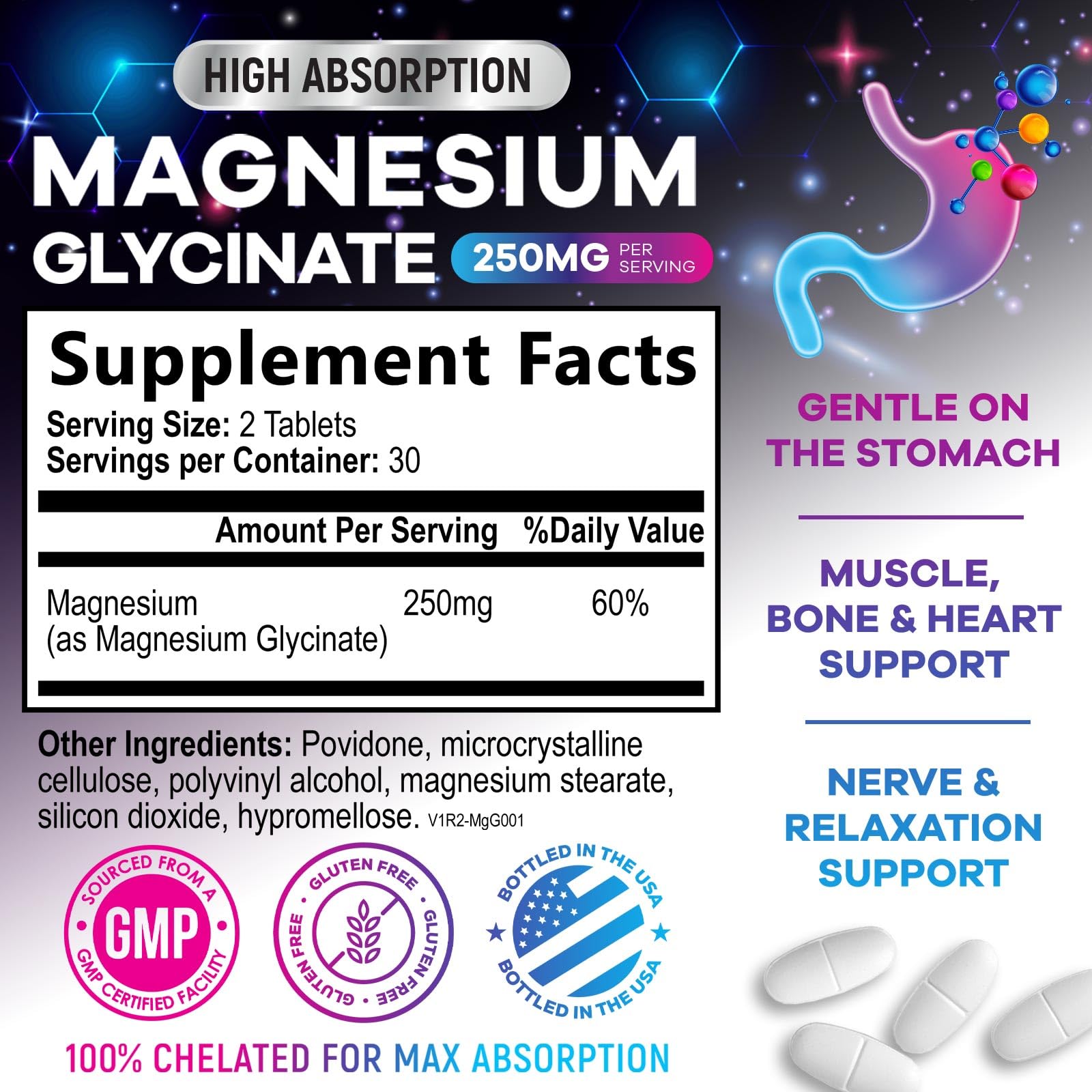 Nature's Peak Magnesium Glycinate capsules closeup show easy daily support.
