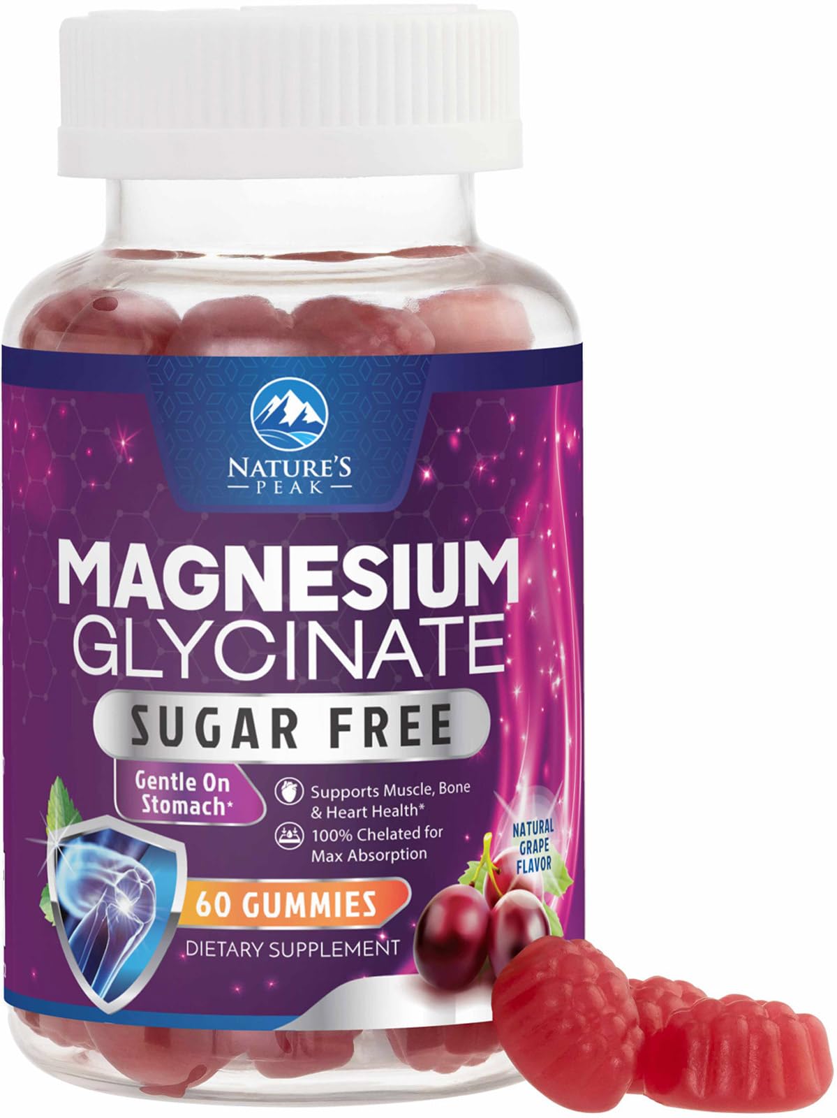 Nature's Peak Magnesium Glycinate Gummies jar for daily wellness and sugar-free convenience.