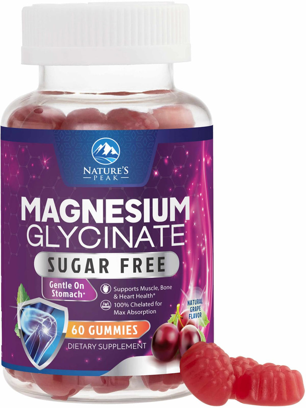 Nature's Peak Magnesium Glycinate Gummies jar for daily wellness and sugar-free convenience.
