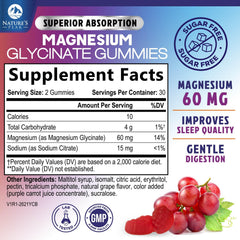 Nature's Peak bottle label close-up highlights vegan, gluten-free magnesium glycinate for easy absorption.