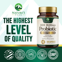 Nature's Peak Probiotics bottle on kitchen counter for daily wellness routine
