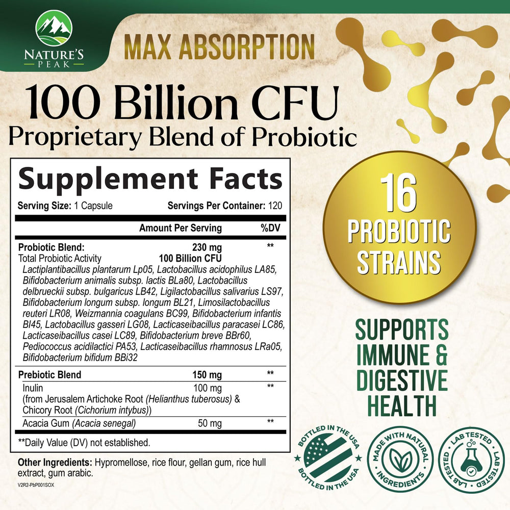 Nature's Peak Probiotics capsules being poured for convenient daily digestion