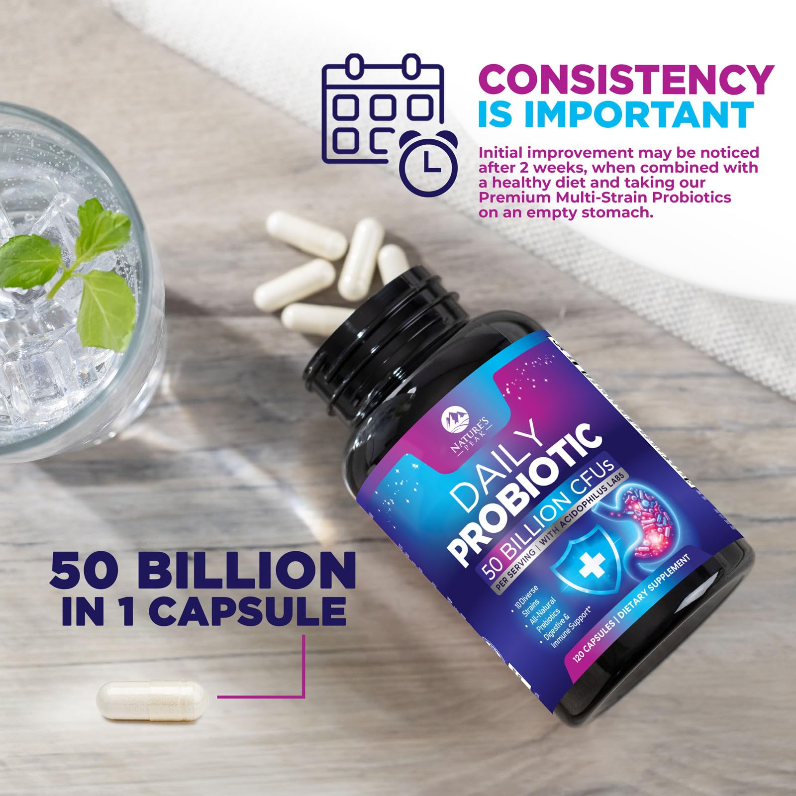 Nature's Peak immune-supporting probiotics for everyday wellness goals.