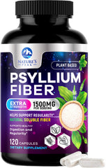Nature's Peak psyllium husk bottle demonstrates daily digestive support in a vegan, sugar-free formula.