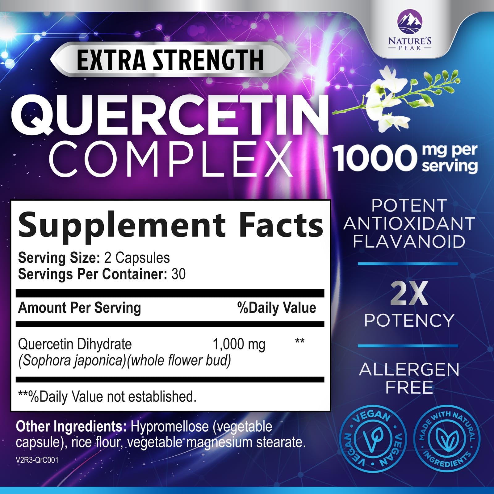 Nature's Peak Quercetin capsules – easy-to-swallow daily immune and cellular support.