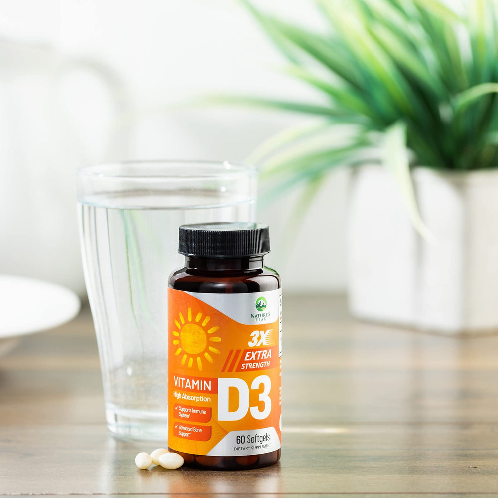 Amber bottle of Nature's Peak vitamin D3 5000 IU