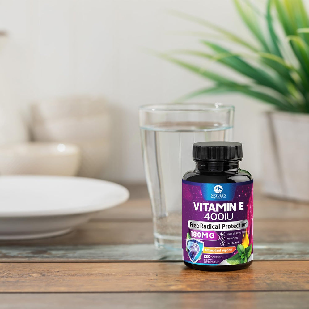 USA-bottled Nature's Peak Vitamin E bottle in store