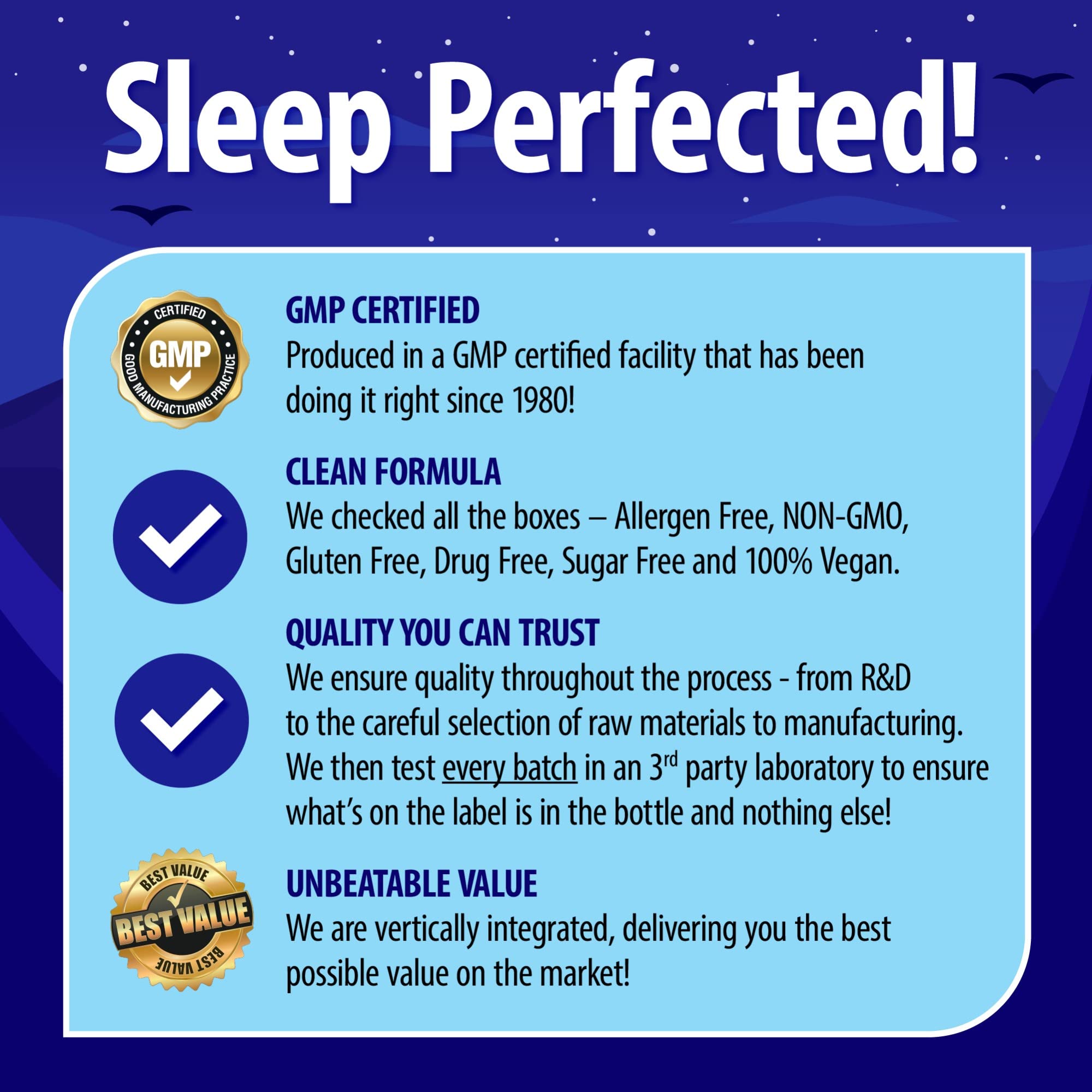 Nature's Perfect Night EZ-SPLIT tablets designed to break evenly for flexible dosing.