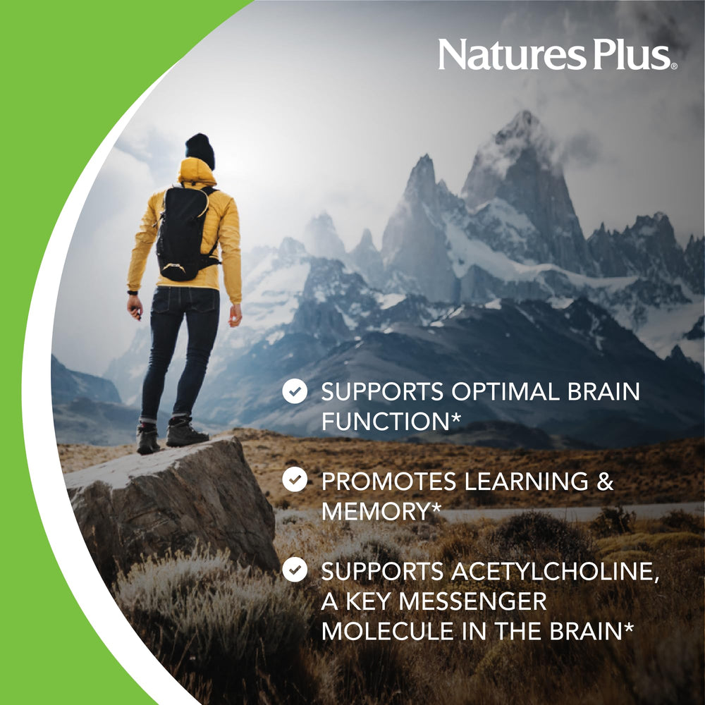 Nature's Plus Huperzine Rx-Brain label highlights gluten-free vegetarian formula