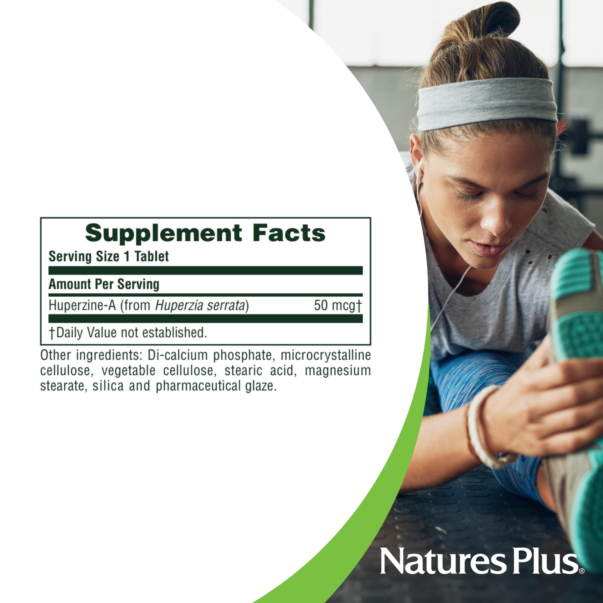 Nature's Plus Huperzine Rx-Brain packaging close-up shows eco-friendly design