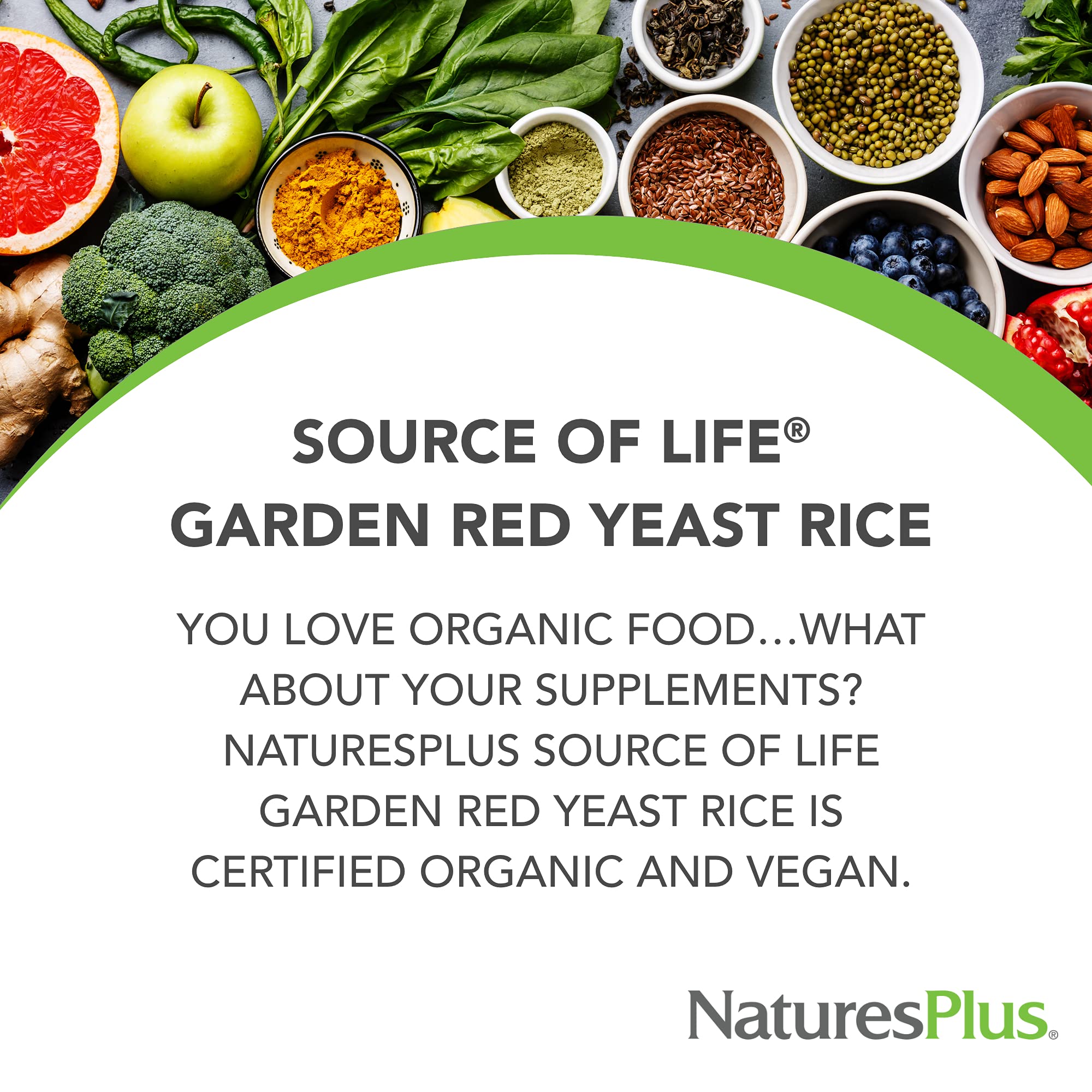 Nature's Plus Source of Life Garden red yeast rice capsules close-up