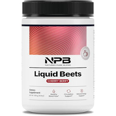 Nature's Pure Blend Liquid Beets bottle pouring for convenient pre-workout energy support.