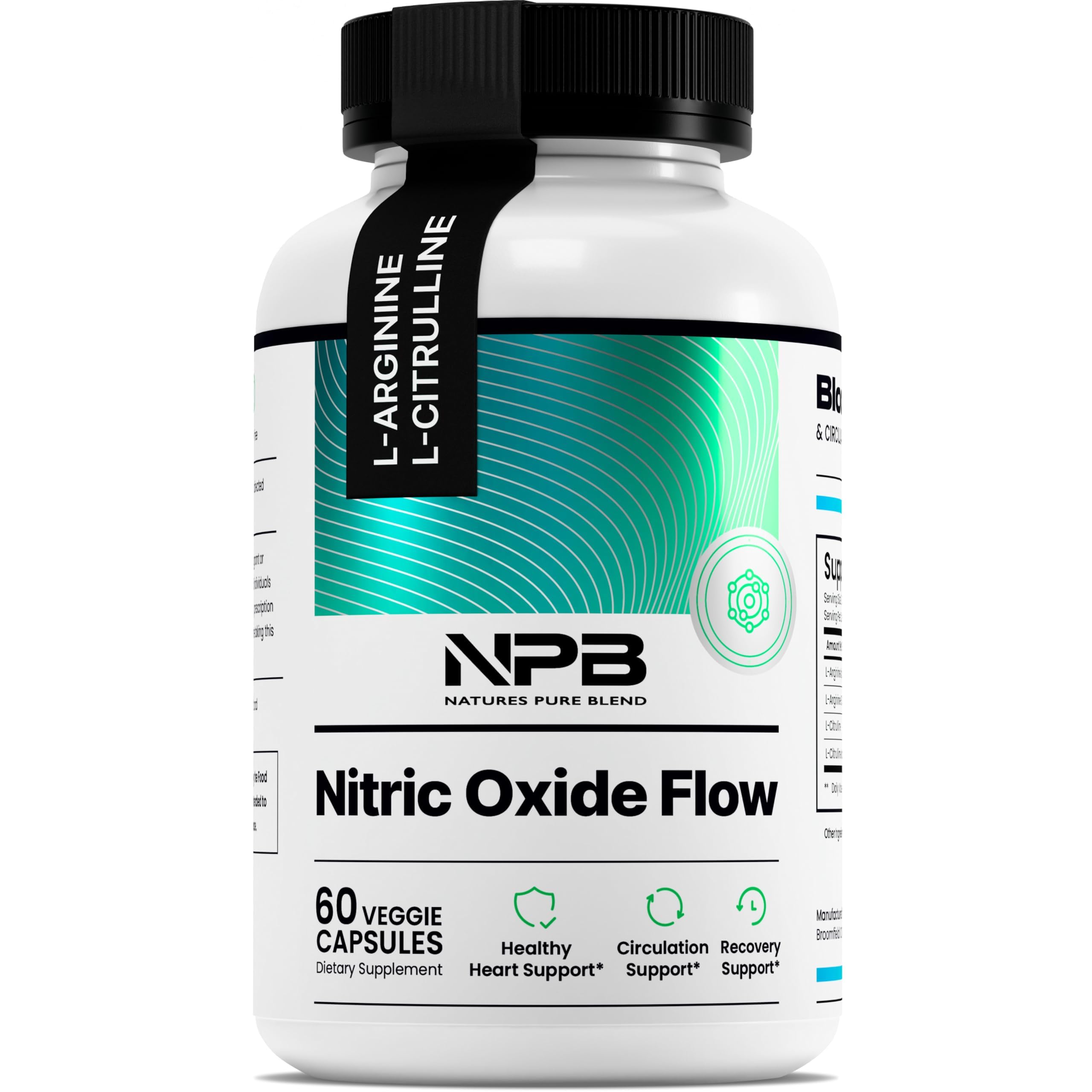 Nature's Pure Blend Nitric Oxide bottle on desk signaling daily circulation support